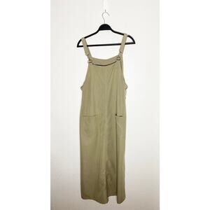 Casual Corner Annex Women's Khaki Overall Apron Maxi Dress Jumper Hook Straps L